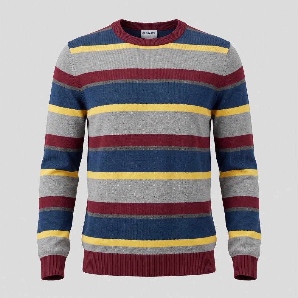Old Navy Mens Medium Multicolor Sweater Crewneck Striped Cotton Blend Ribbed